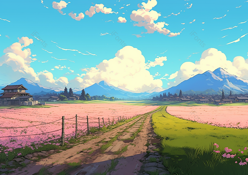 浪漫清新的色彩蓝天白云景观风景插画,插画/手绘图,插画/手绘图库,插画/手绘图下载,插画/手绘
